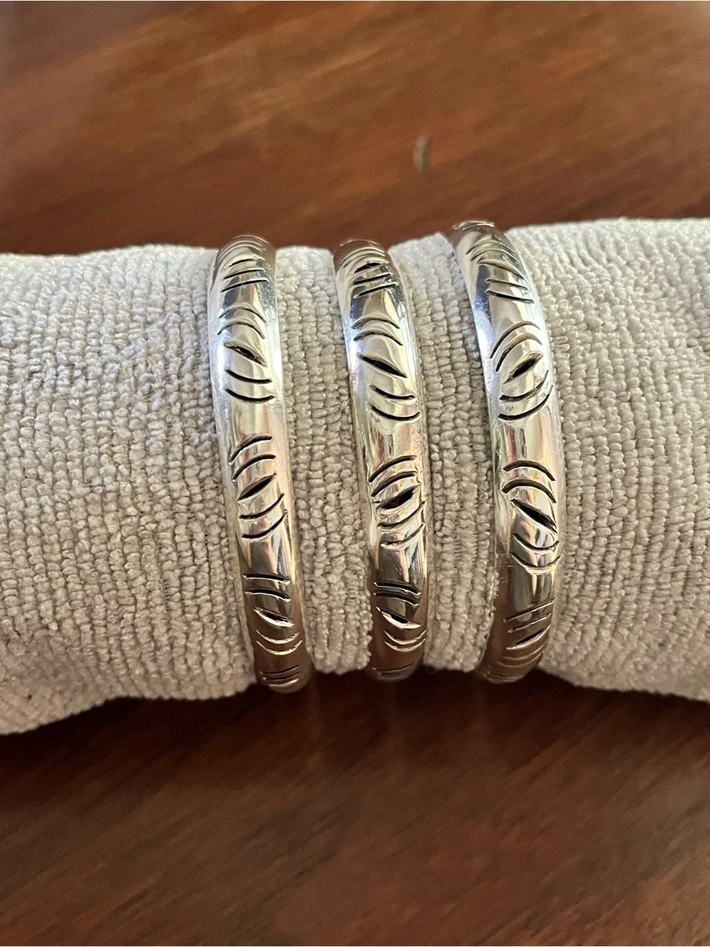 Sterling Silver 925 Etched Bangle Bracelet Set of 3